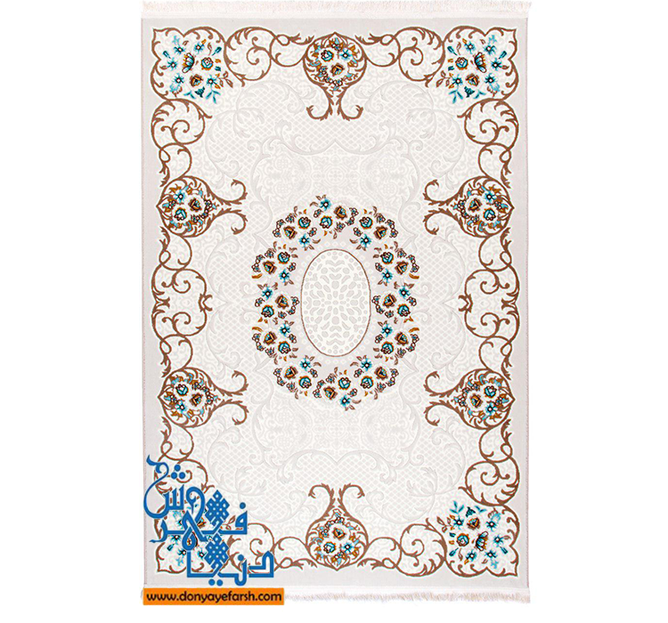 فرش ماشینی فانتزی گل برجسته فرش روز کد 112کرم- آبی