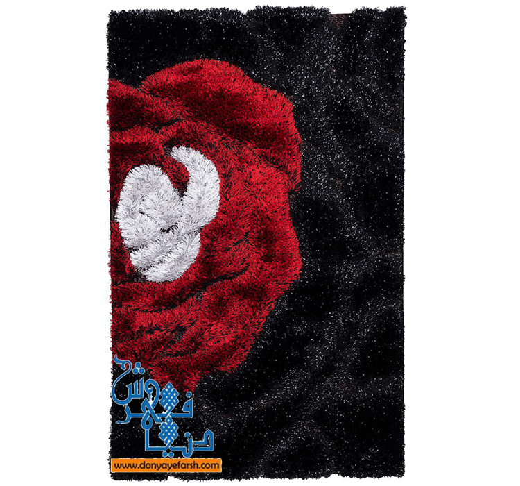 فرش ماشینی شگی فرش روز طرح تک گل زمینه مشکی