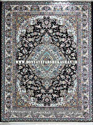 فرش ماشینی کاشان طرح بهشت رنگ سورمه ای 