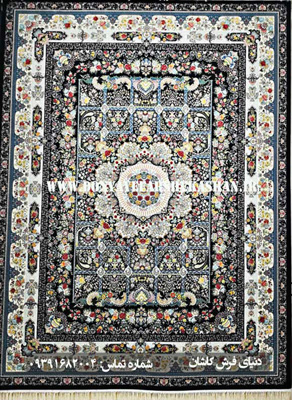 فرش ماشینی طرح خشت طلا سرمه ای