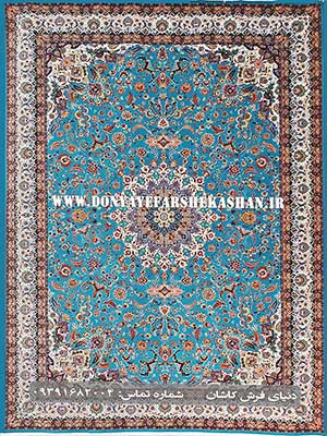 فرش ماشینی کاشان طرح صاحب قران آبی