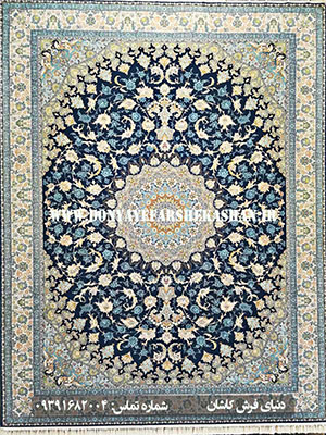 فرش ماشینی طرح ثریا آبی اطلسی لایت 