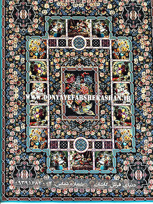 فرش کاشان طرح باغ ارم فیروزه ای