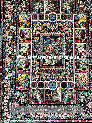 فرش کاشان طرح باغ ارم سرمه ای